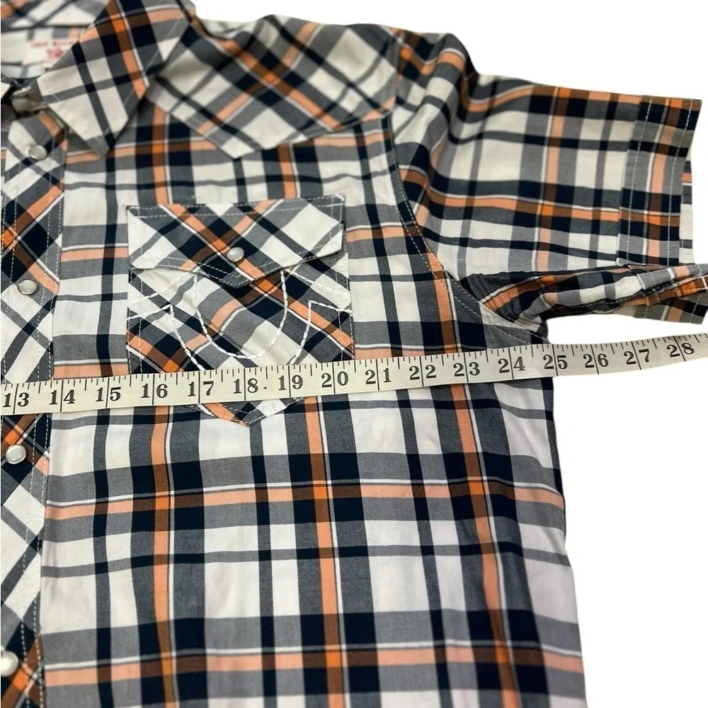 True Religion Shirt Mens 2XL Brown White Plaid Button Western Pearl Snap Casual